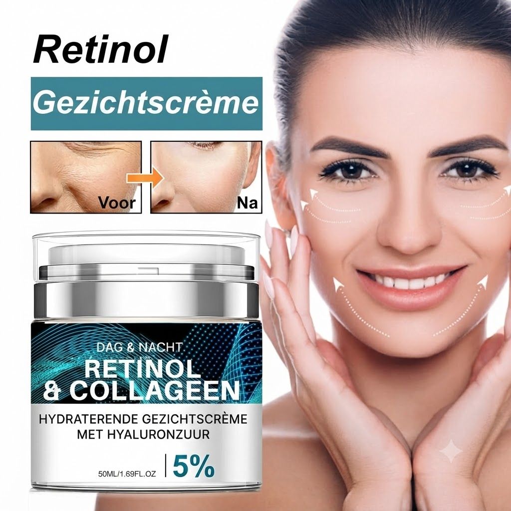 Crème pot met opschrift "Retinol & Collagèen", 50ml.