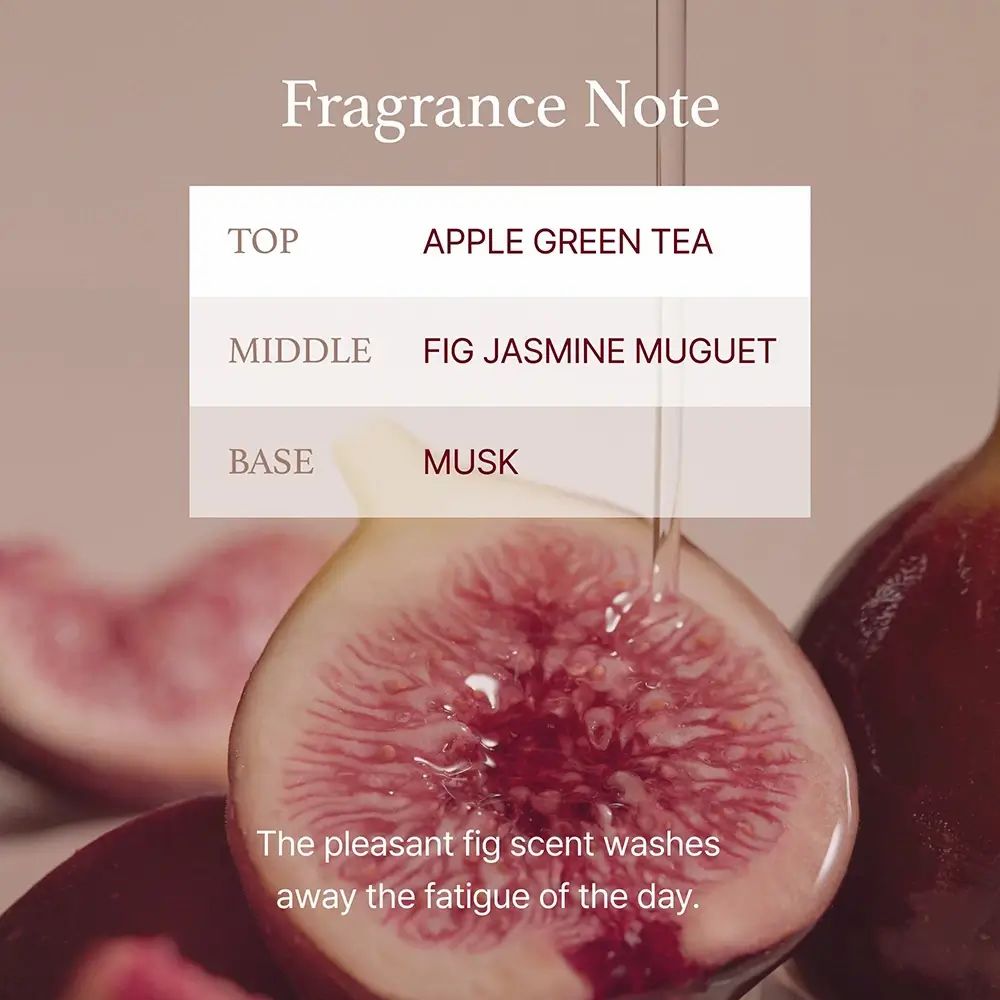 Tekst: Fragrance Note. Ingrediënten: appel, groene thee, vijg, jasmijn, muskus.