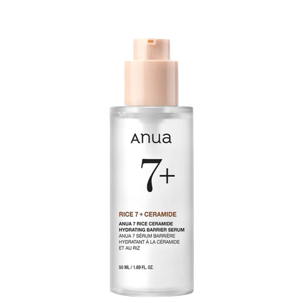 Sérum hydratant Anua 7+ Rice Ceramide dans une bouteille en verre avec pompe.