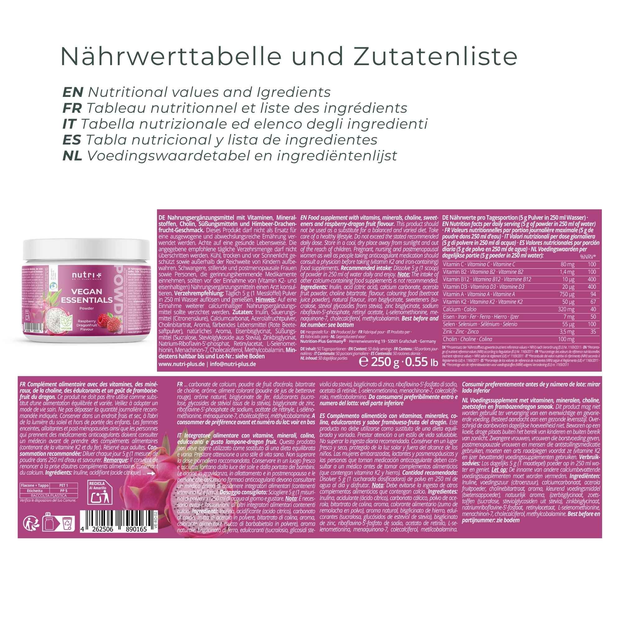 Poudre Nutri+ Vegan Essentials: Comparaison avec produits similaires. Avantages: poudre fine, bonne solubilité, production allemande.
