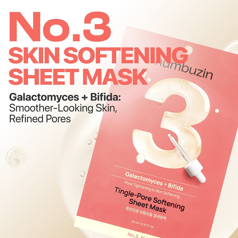 Masque tissu NUMBUZIN No.3 Skin Softening avec Galactomyces + Bifida pour une peau plus lisse.