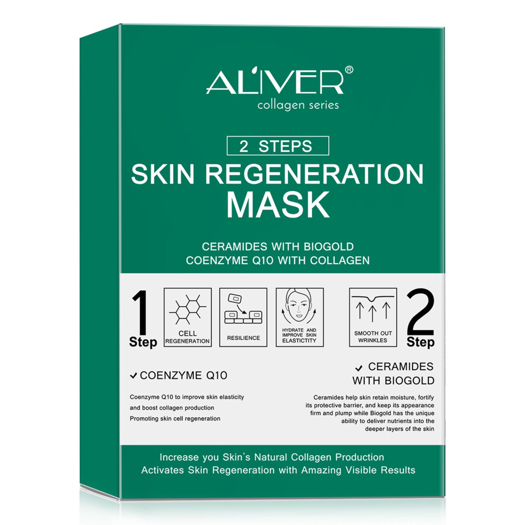 ALIVER 2-staps anti-aging gezichtsmaskersysteem met collageen en co-enzym Q10