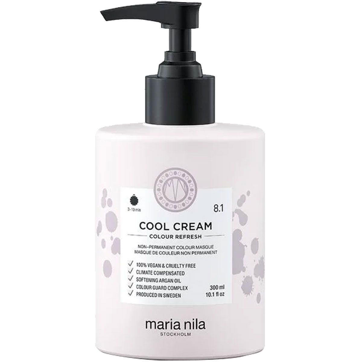 Maria Nila Cool Cream Colour Refresh haarmasker in een lichtbeige pompfles met zwarte pomp. 300 ml.