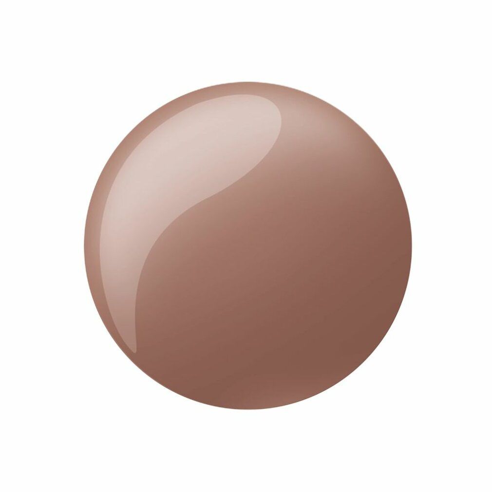 Ronde, glanzende nagellakvlek in taupe. Geen verdere details zichtbaar.