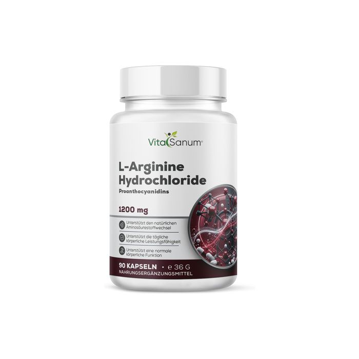 VitaSanum L-Arginine Chlorhydrate gélules, 1200 mg, 90 pièces. Soutient la fonction corporelle.