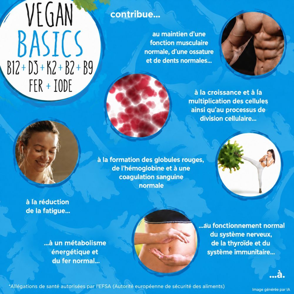 Infographie sur les bienfaits pour la santé de NatureCraft Vegan Basics.