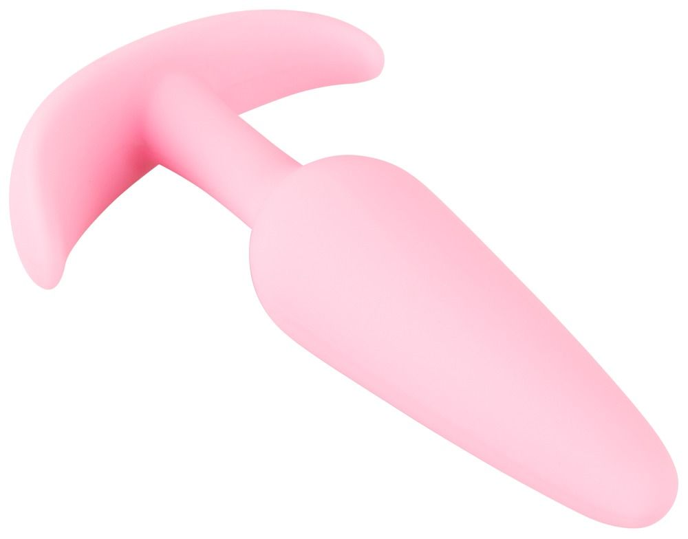 Roze siliconen anale plug met brede basis.
