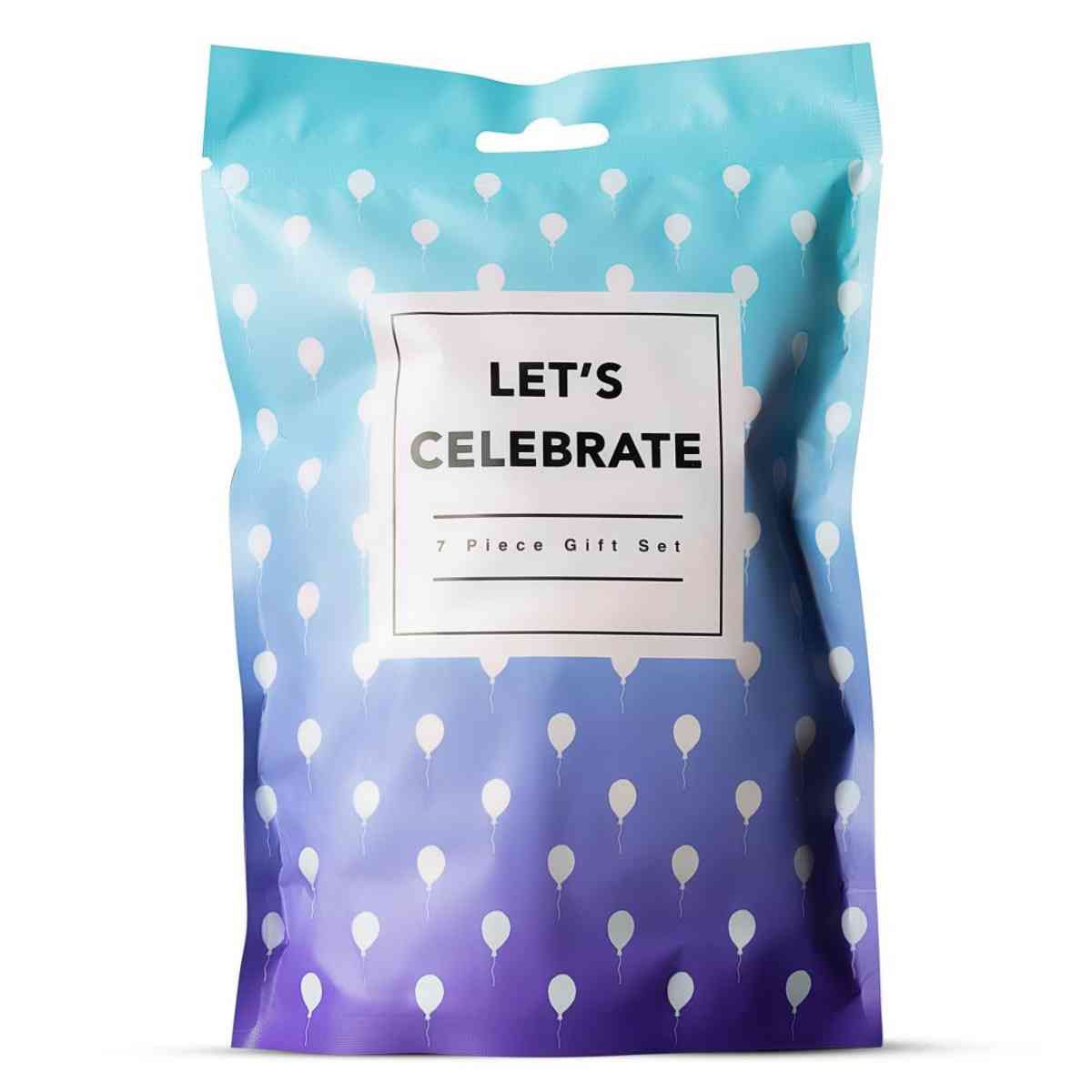 Emballage cadeau "Let's Celebrate" avec motifs ballons. Contient 7 pièces.