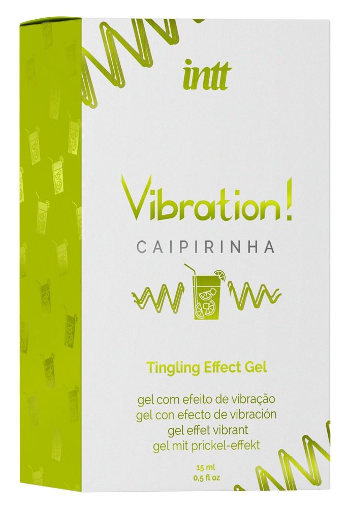 INTT Vibration! Caipirinha Gel Effet Vibrations, emballage avec motif cocktail.