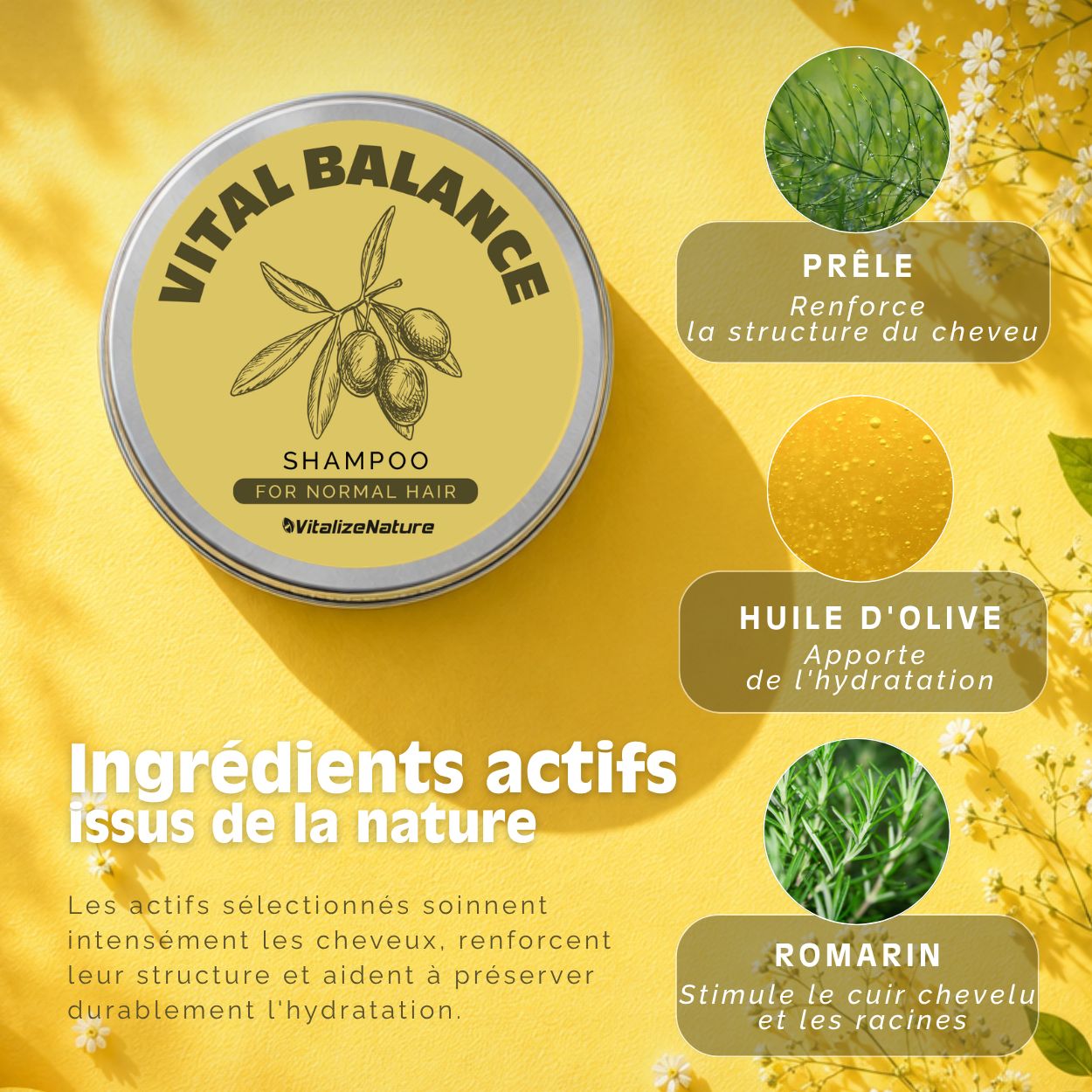 VitalizeNature Vital Balance Barre de Shampooing – Huile d’olive & extraits de plantes