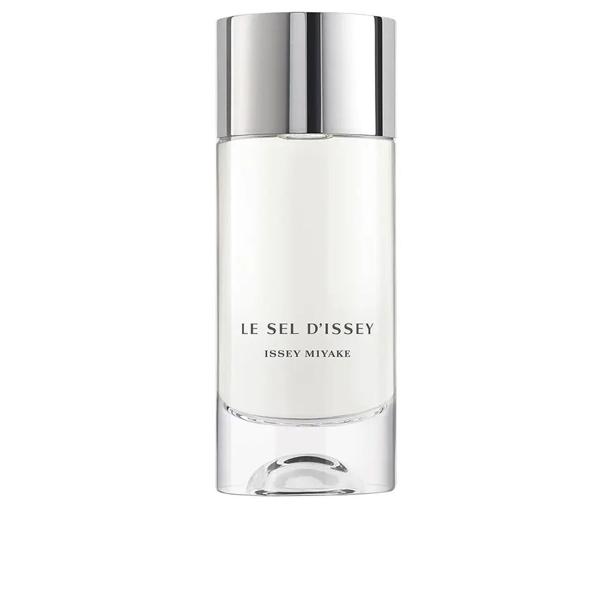 Flacon LE SEL D'ISSEY, ISSEY MIYAKE. Witte behuizing, zilveren dop, transparante basis.