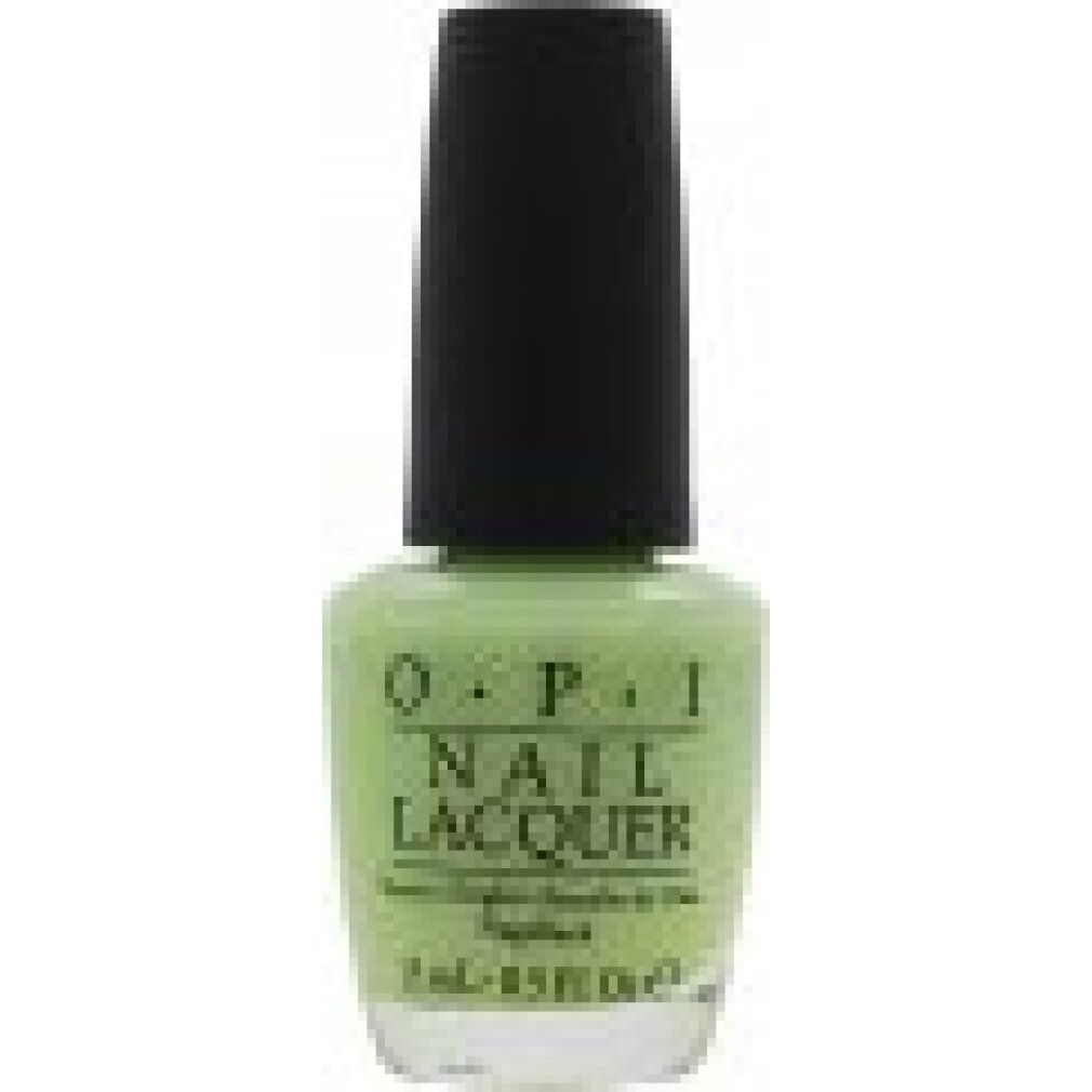 OPI nagellak, lichtgroen. Zwarte dop. Opschrift: OPI NAIL LACQUER. Volume: 15 ml - 0.5 FL.OZ.e.