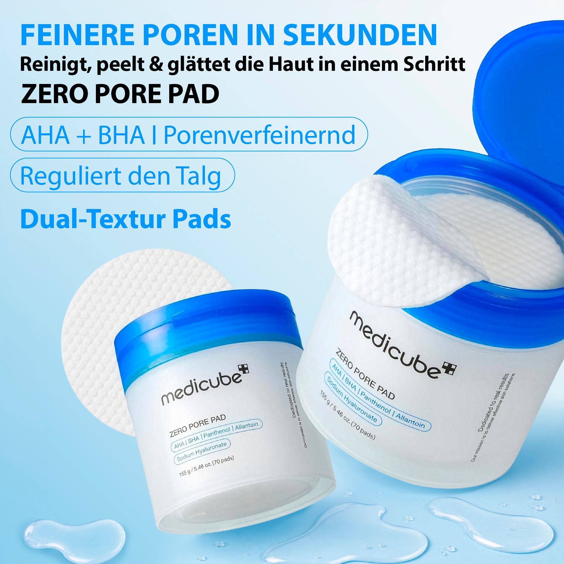 Medicube Zero Pore Pad Gezichtsreinigingstoner Dubbelzijdige reinigingspads AHA BHA