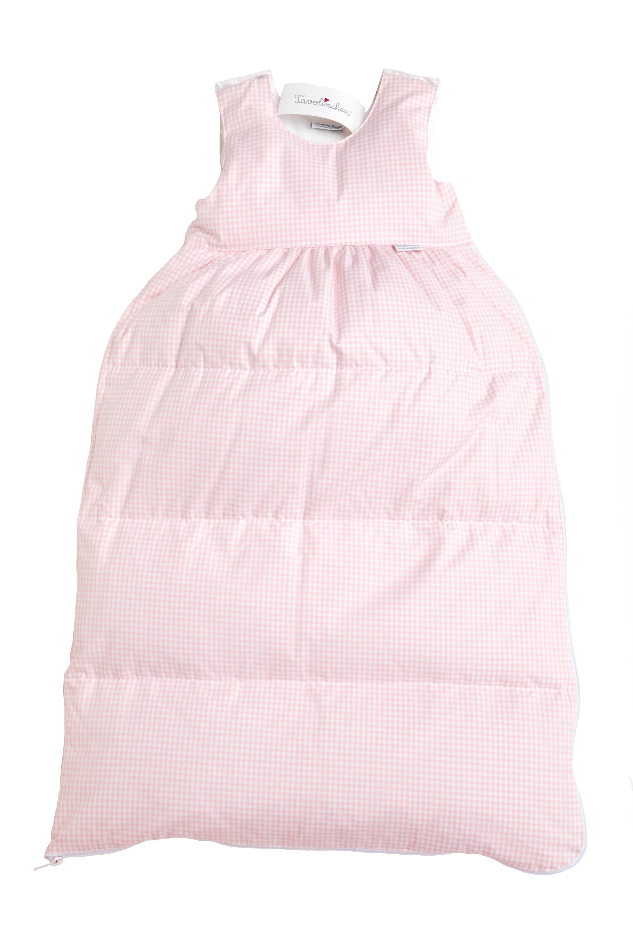 Gigoteuse rose à carreaux. Coutures horizontales. Fermeture éclair en bas. Doublure blanche. Marque Tavolinchen.