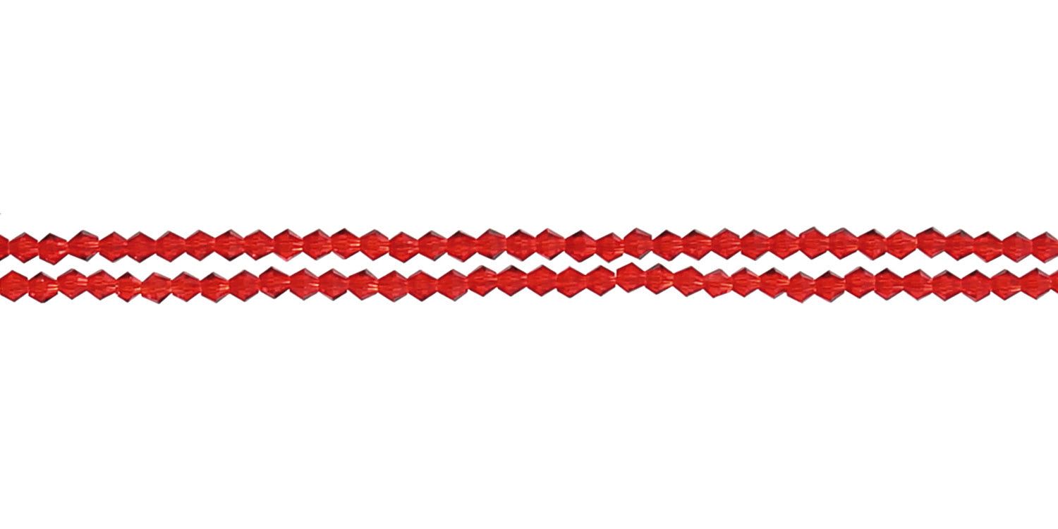 Cordon de lunettes rouge en perles facettées. Trois brins côte à côte.