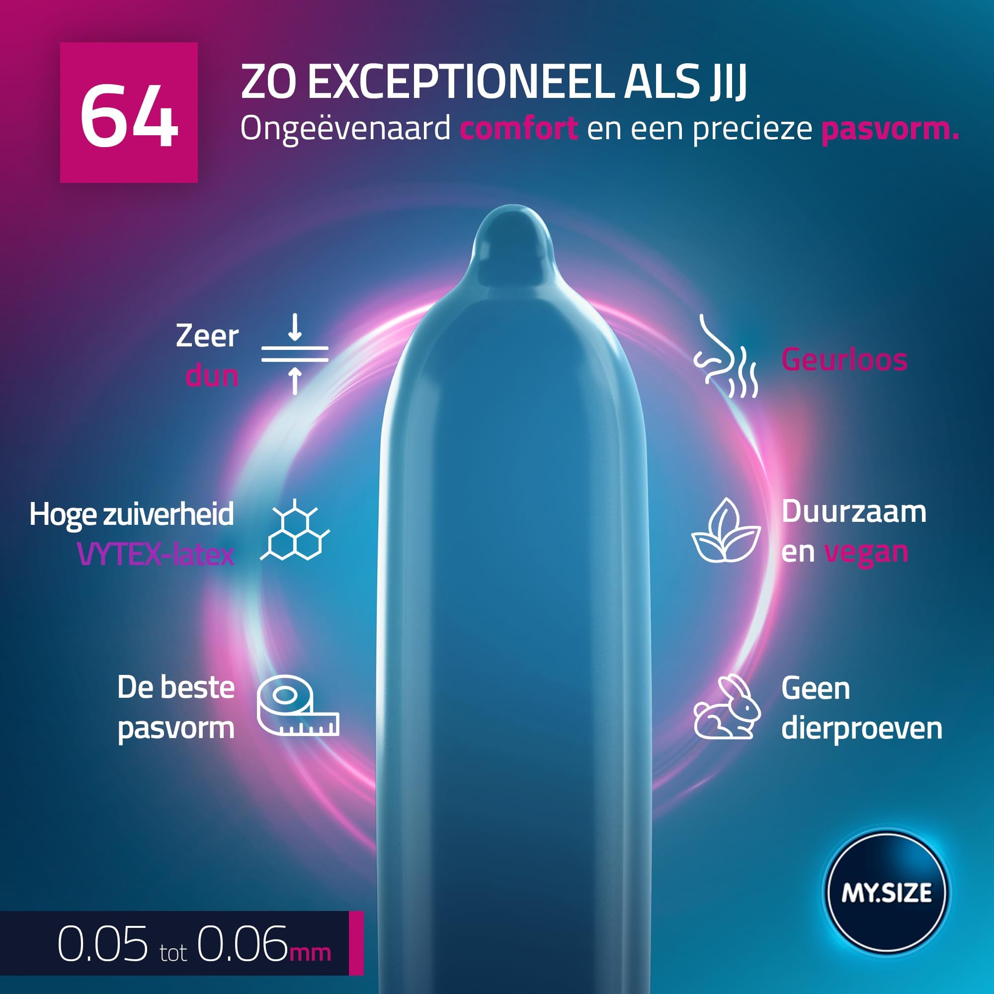 My.Size PRO 64mm condooms: Perfecte pasvorm voor veiligheid en plezier. 80 stuks.