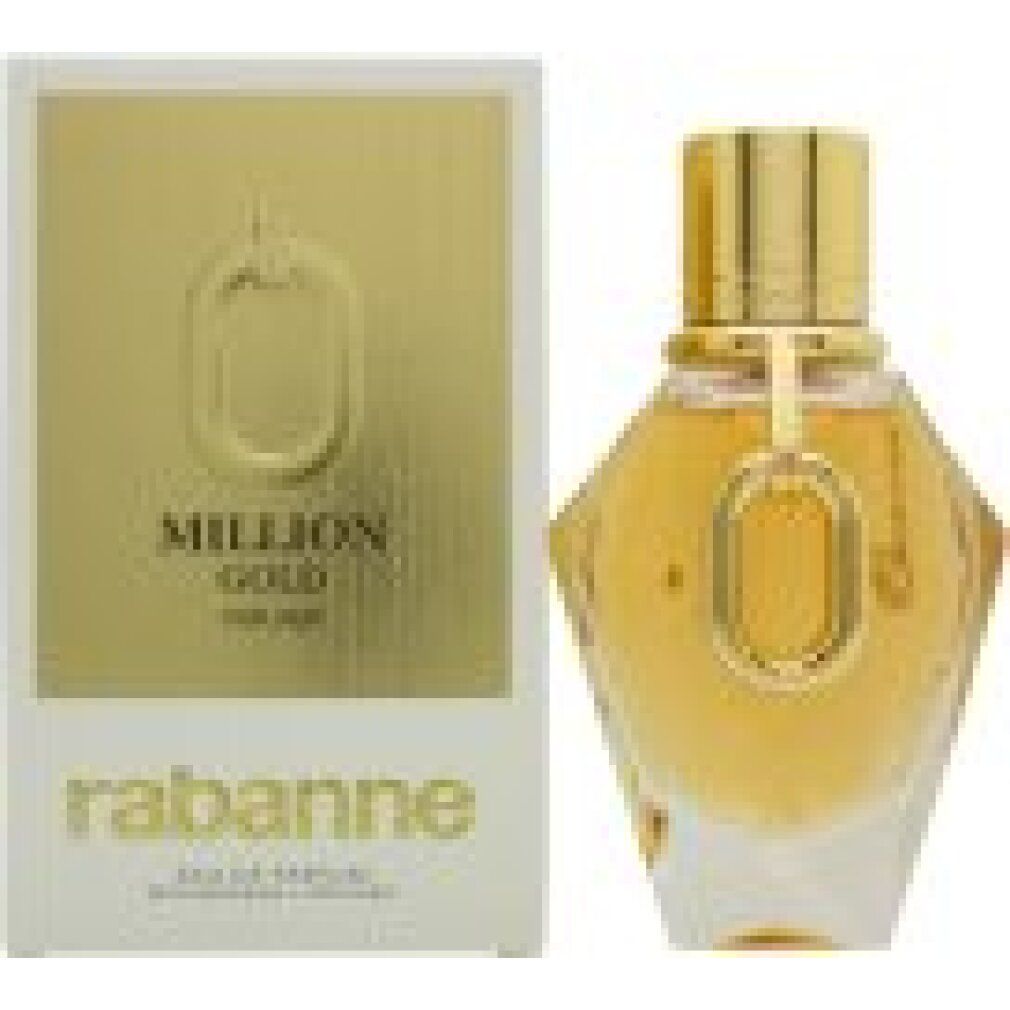 Flacon et emballage dorés. Inscription : Million Gold For Her, Rabanne.