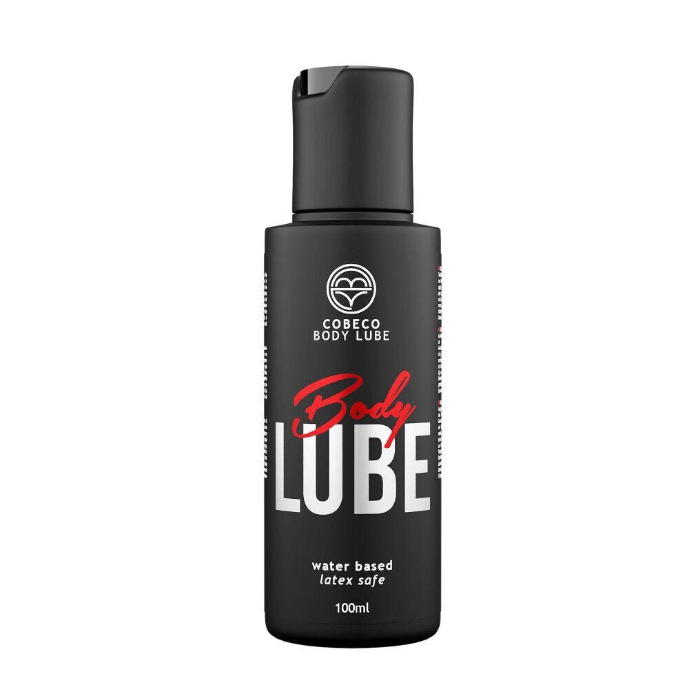 Zwarte fles Cobeco Body Lube, 100ml. Waterbasis, latexveilig.