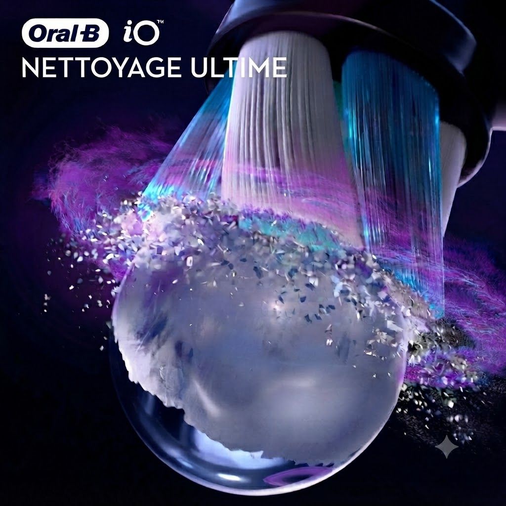 Vue détaillée d'une brosse Oral-B iO noire, seule la partie supérieure est visible.