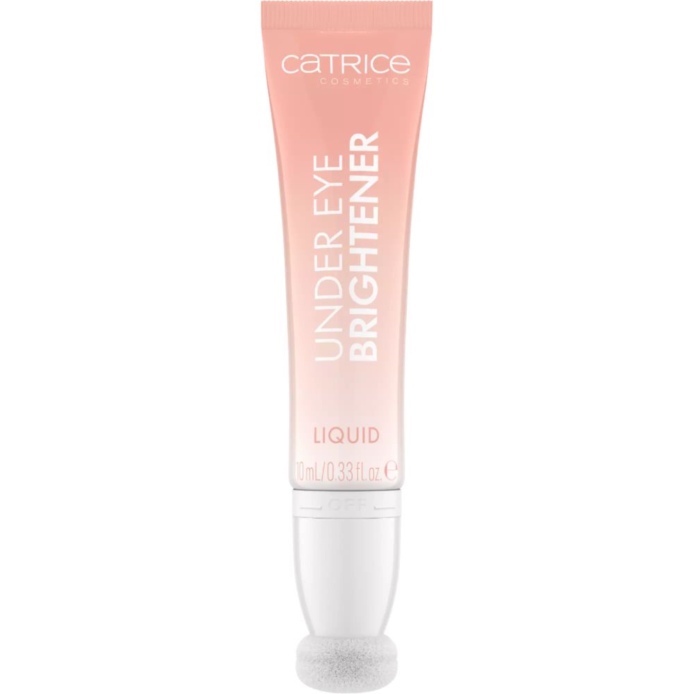 Tube rose avec applicateur blanc. Inscription: CATRICE, UNDER EYE BRIGHTENER, LIQUID.