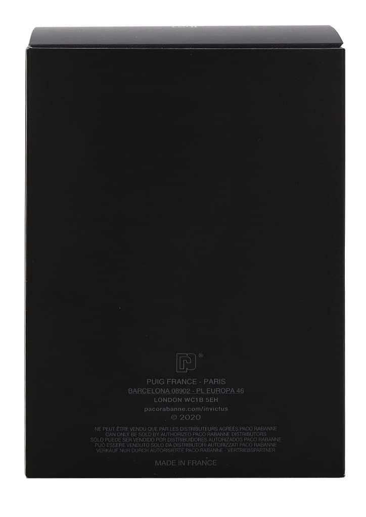 Boîte noire avec texte et logo. Texte : "PUIG FRANCE - PARIS", "MADE IN FRANCE".