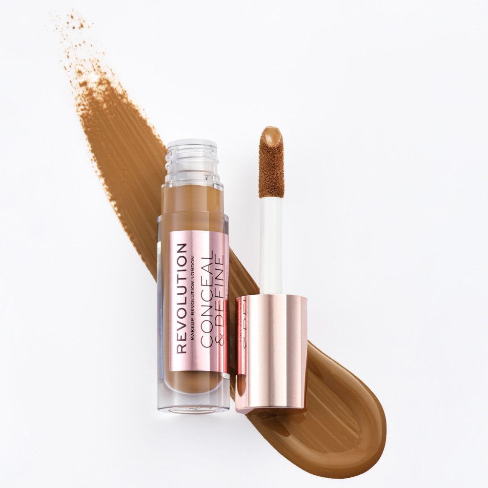 Flacon de correcteur avec applicateur. Nom du produit: Conceal & Define. Échantillon brun.