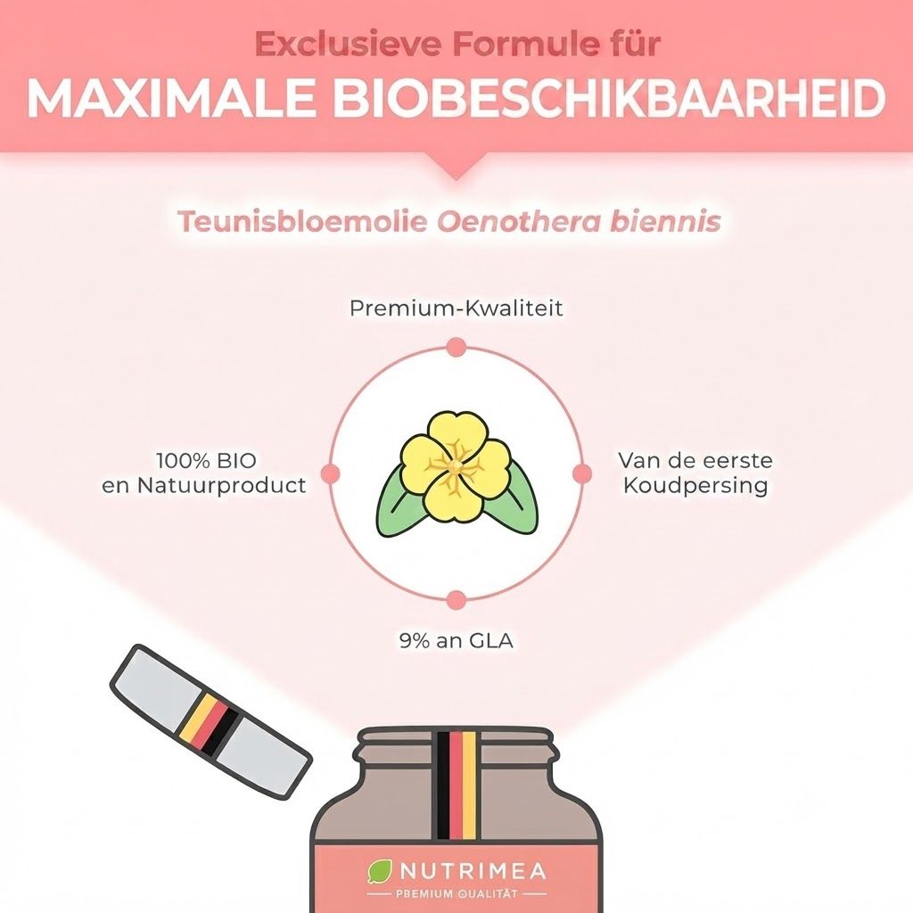 Infographic: Exclusieve formule voor maximale biologische beschikbaarheid van teunisbloemolie.