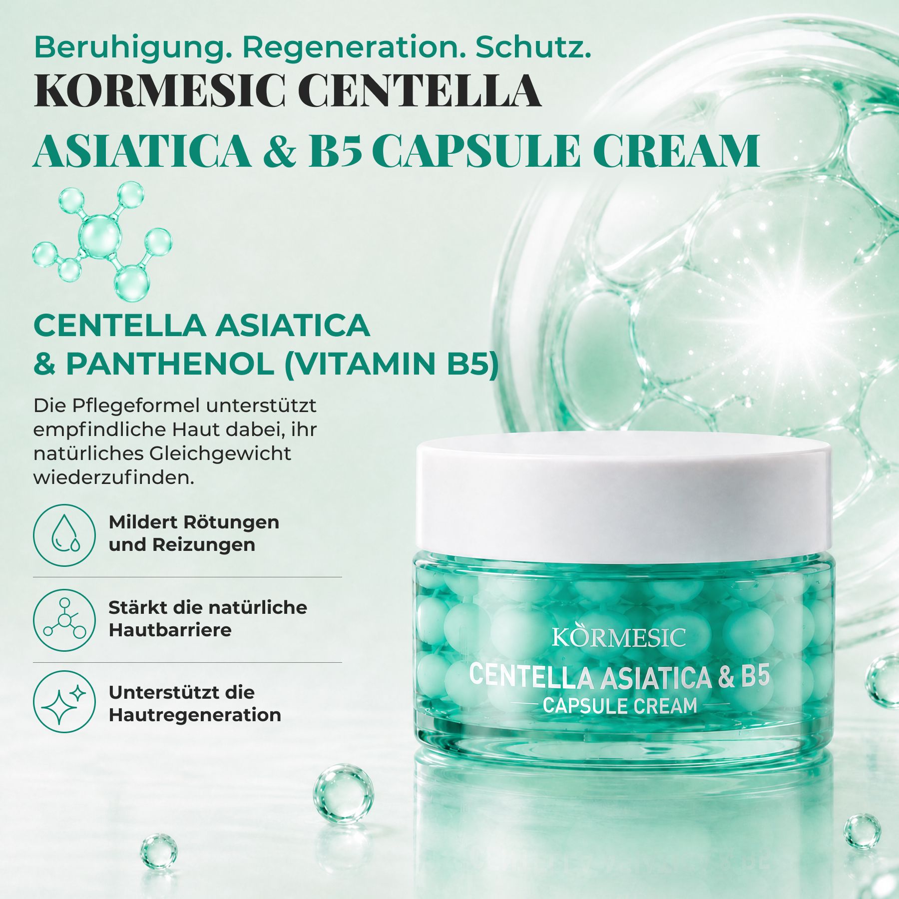 KORMESIC Verzachtende Gezichtscrème met Centella Asiatica en Vitamine B5 Capsulecrème