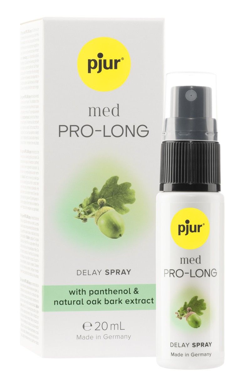 pjur med PRO-LONG vertragende spray voor mannen, 20ml, met eikenbastextract. Made in Germany.