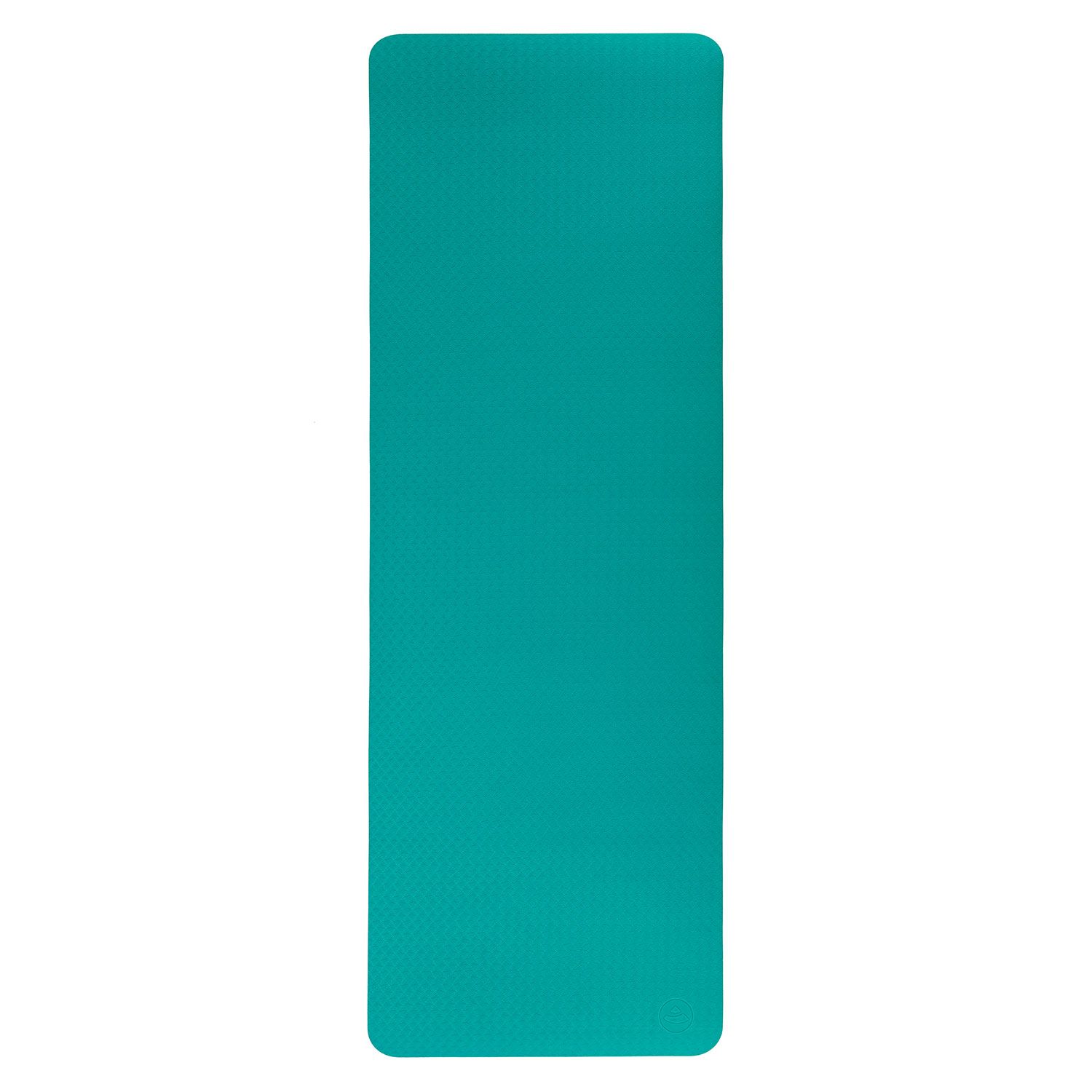 Turquoise yogamat, rechthoekig. Op lichte achtergrond. Eenvoudig, glad oppervlak.