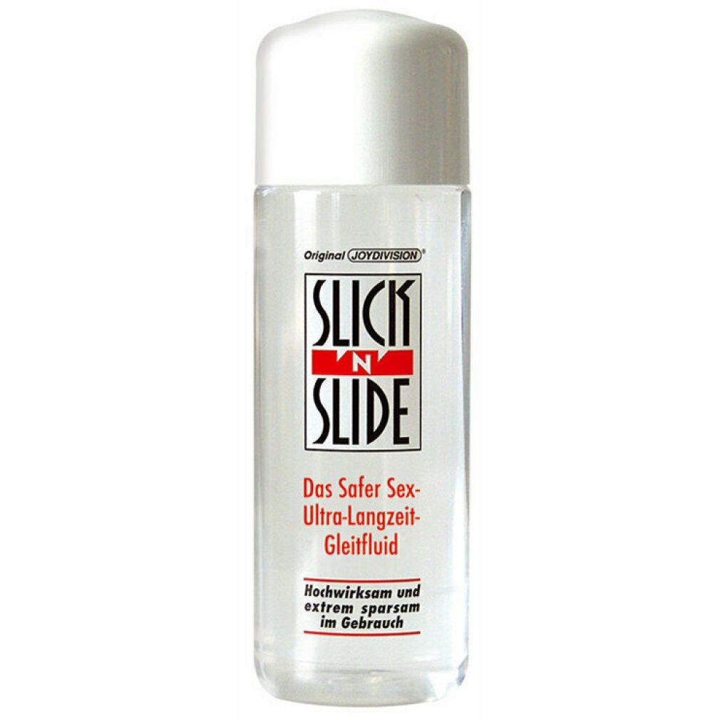 JOYDIVISION Slick'n'Slide Lubrifiant dans flacon transparent avec bouchon blanc.