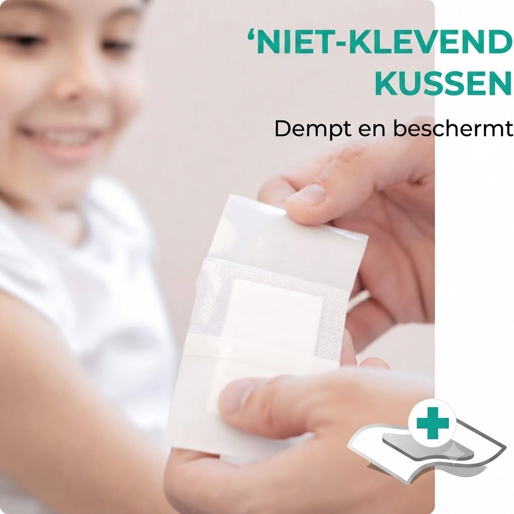 Close-up van ademend, zacht, non-woven wondverband op een arm.