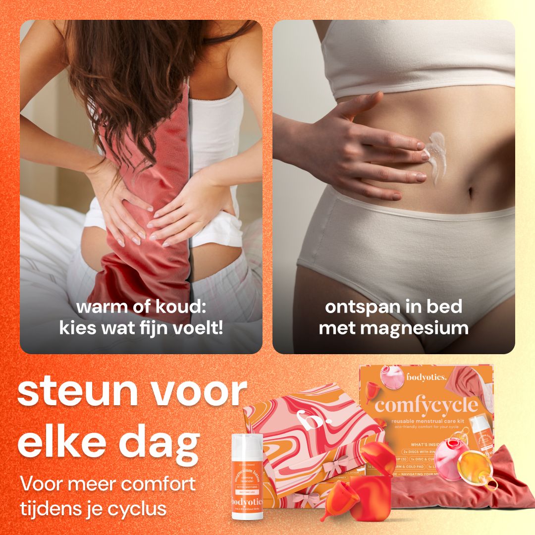 ComfyCycle menstruatieverzorgingskit: tas, kussen, lotion, cup, schijven.