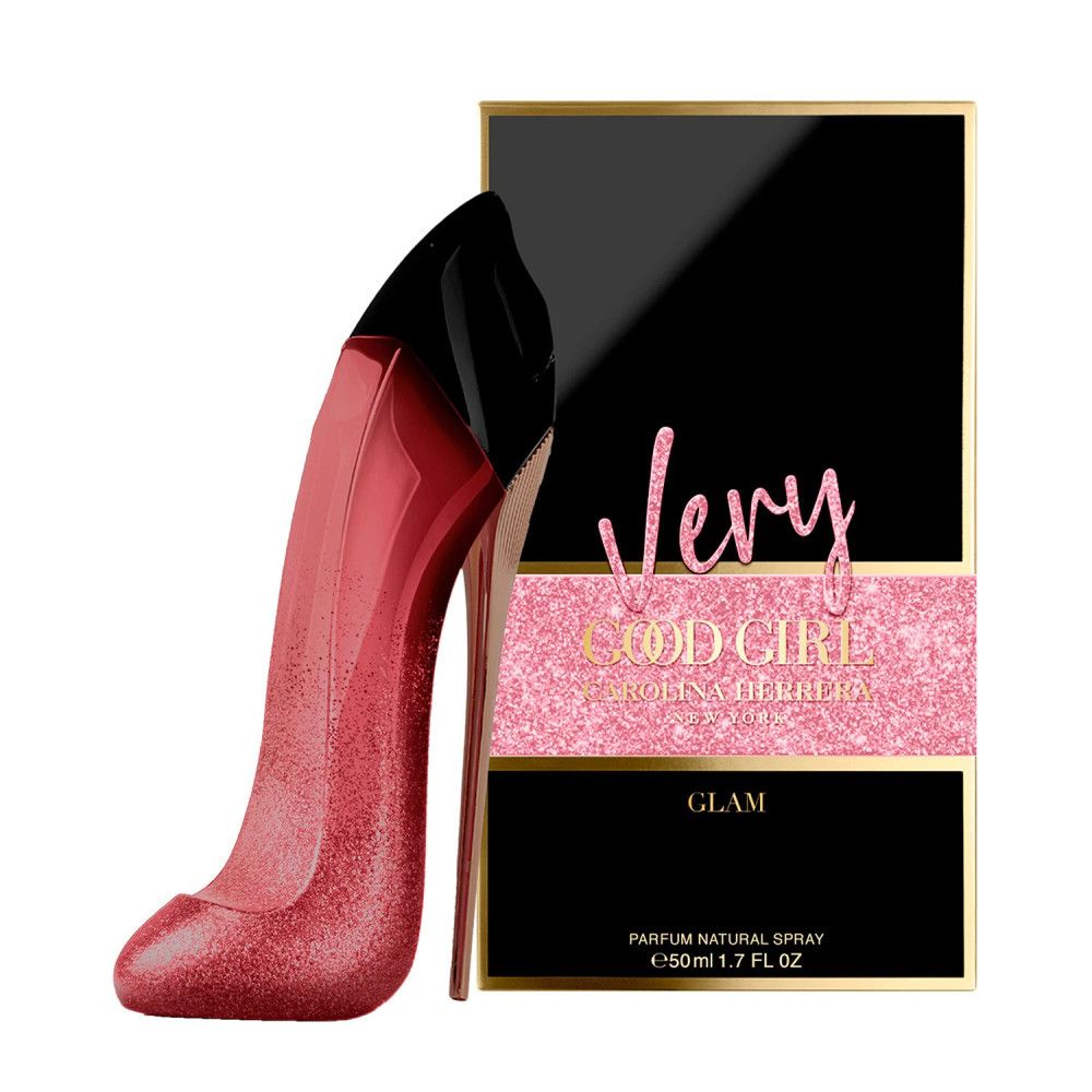 Flacon de parfum Carolina Herrera Very Good Girl Glam en forme de chaussure à talon rouge pailleté.