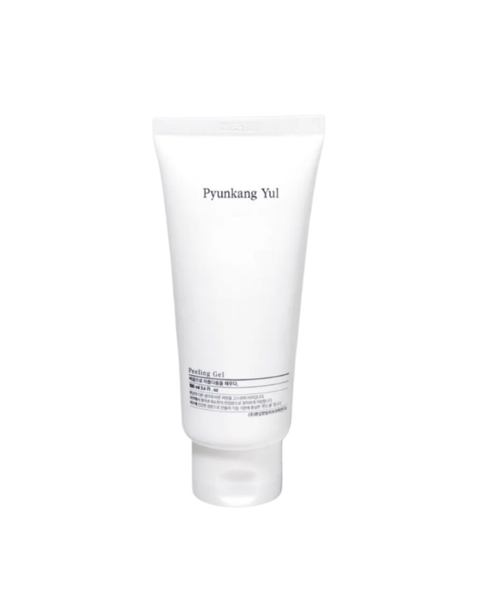 Tube blanc avec le texte "Pyunkang Yul". En dessous, "Peeling Gel" et d'autres caractères sont visibles.