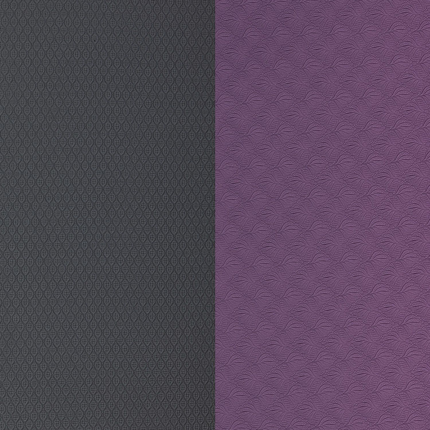 Twee naast elkaar liggende oppervlakken. Links grijs, rechts paars. Beide met verschillende patronen.