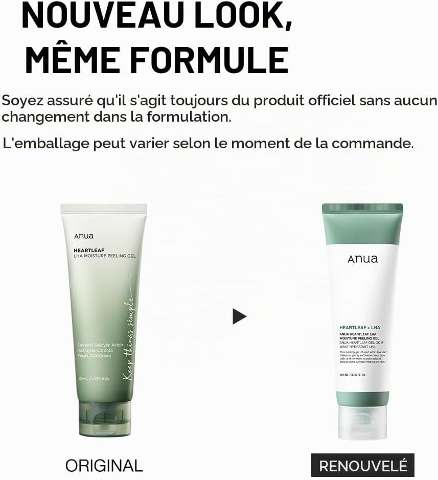 Comparaison ANUA Heartleaf LHA Moisture Peeling Gel Original et Nouveau
