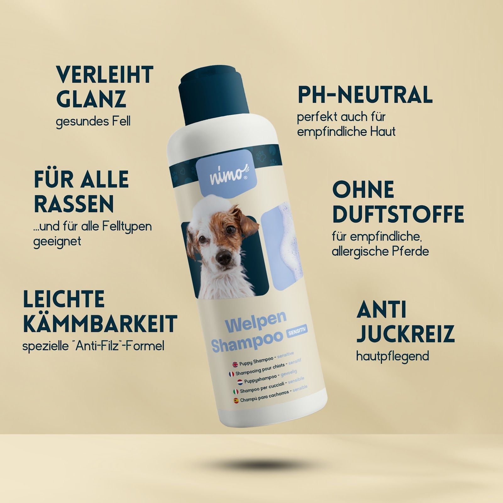 nimo® shampooing pour chiots sensitif • sans parfum & pH neutre pour toutes les races