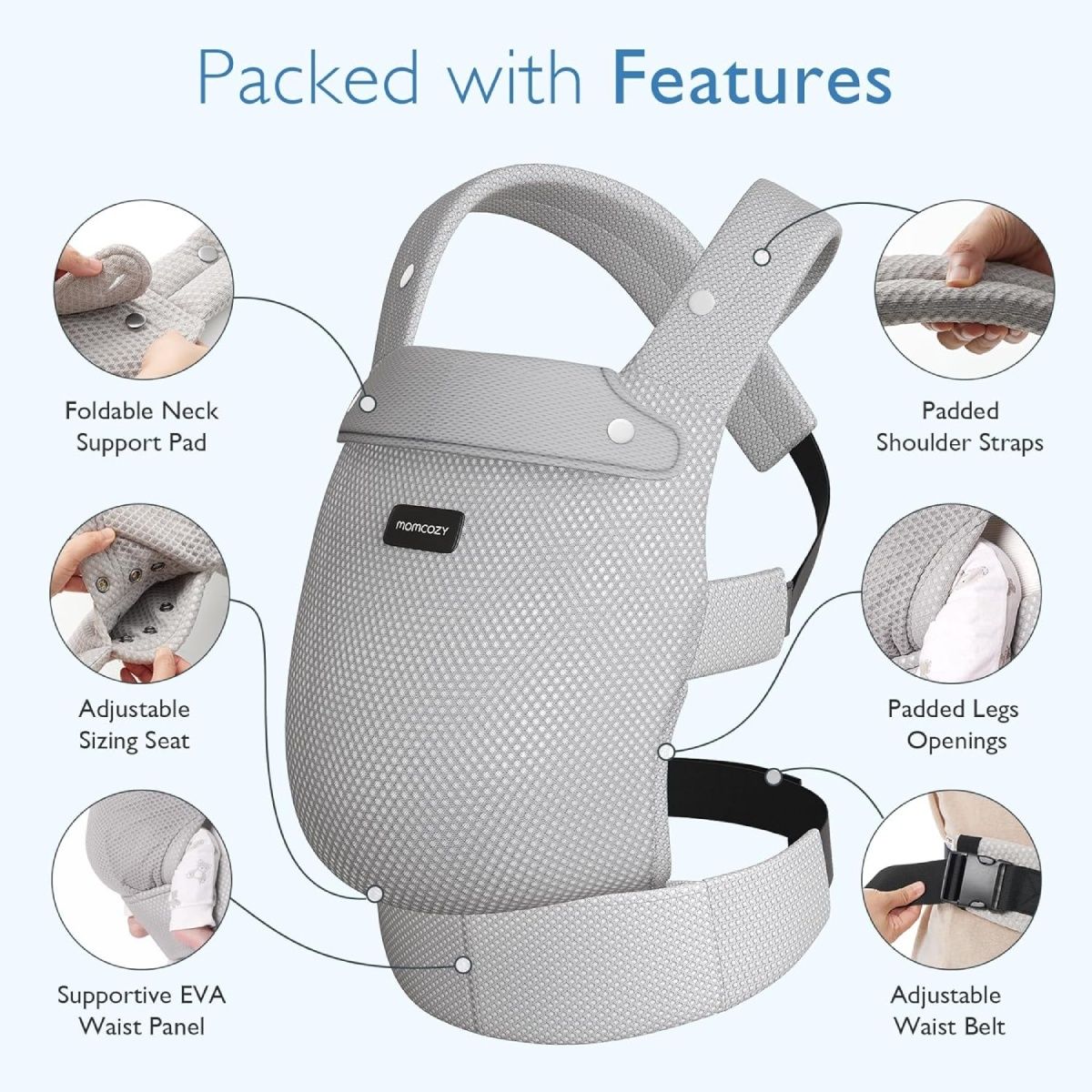 Momcozy draagzak met ademende mesh, grijs