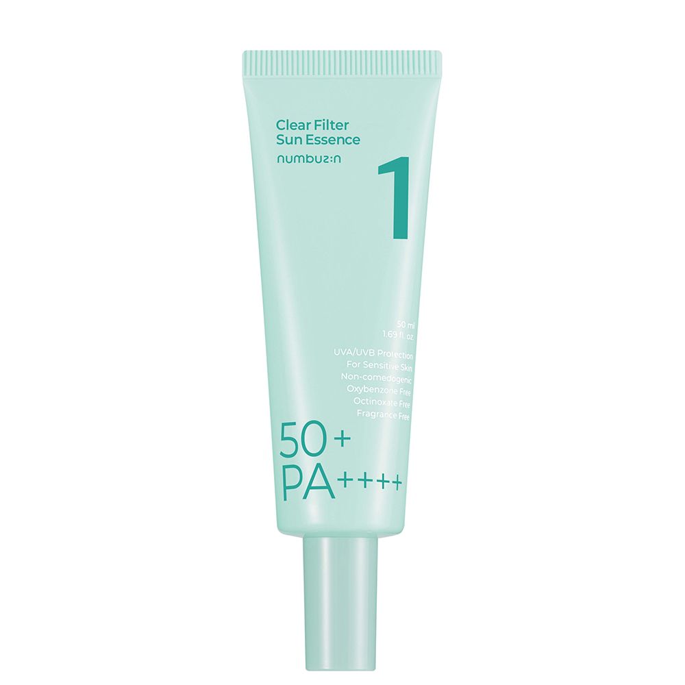Tube NUMBUZIN No.1 Clear Filter Sun Essence avec SPF50+ PA++++. Couleur menthe pâle.