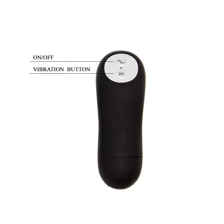 Télécommande noire pour bague de pénis avec bouton marche/arrêt et vibration.
