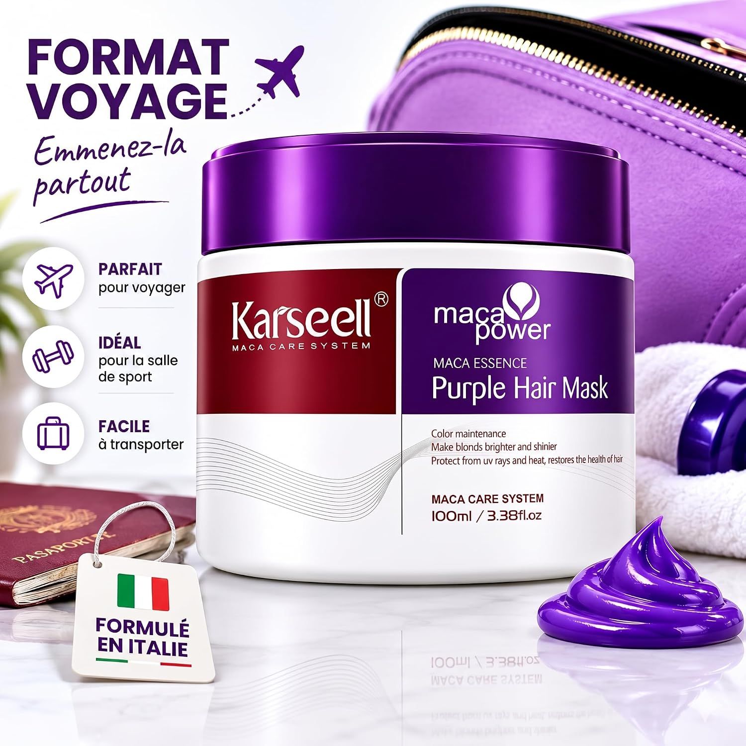 KARSEELL Masque Violet Anti-jaunissement pour Cheveux Blonds et Gris