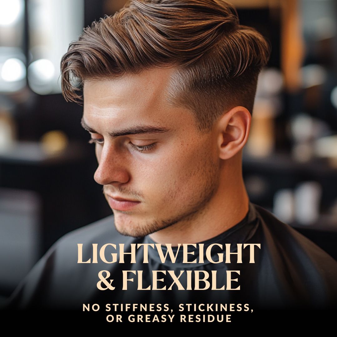 Homme avec coiffure légère et flexible sans raideur.