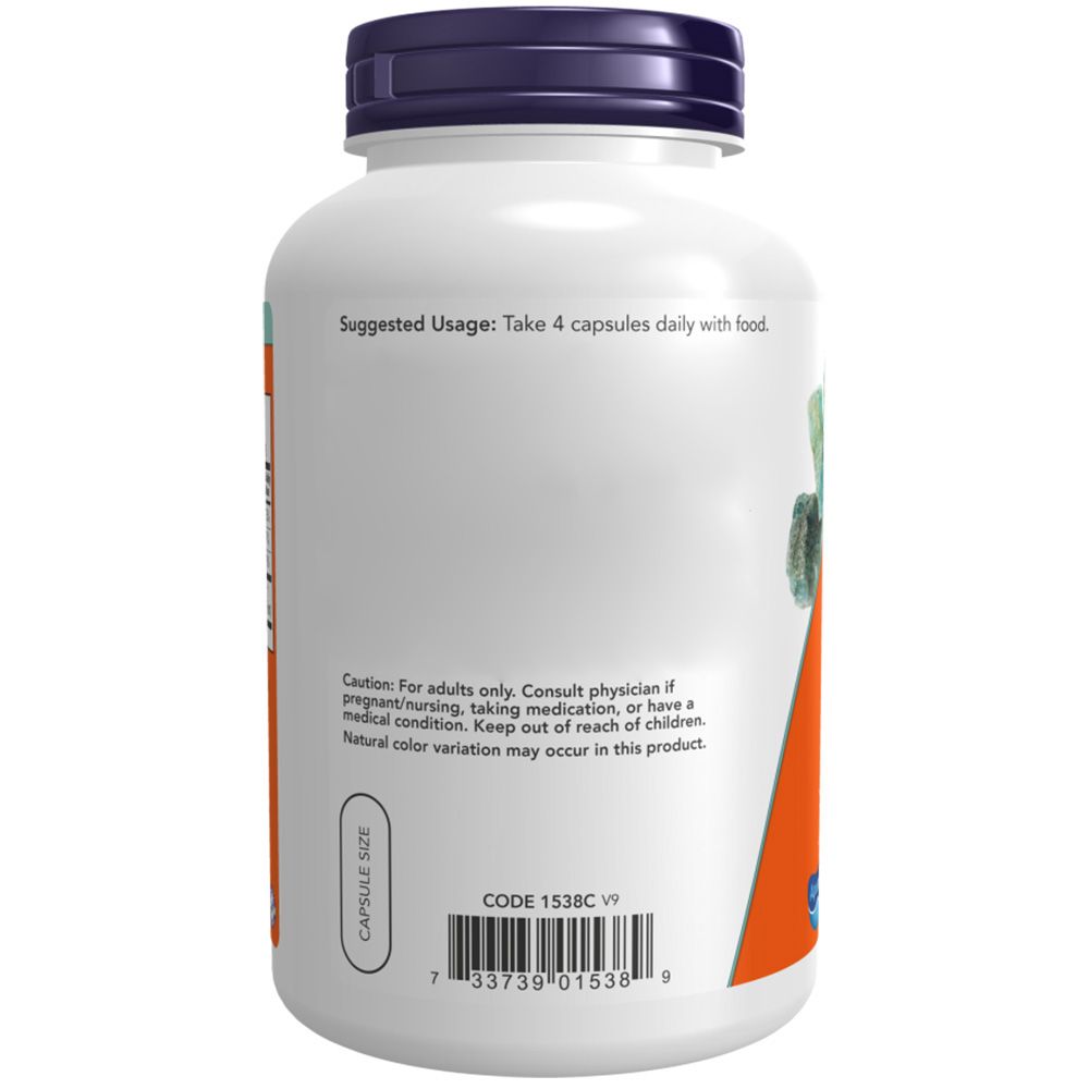 Achterkant van een witte fles met blauwe dop. Tekst: gebruiksaanwijzing, waarschuwing, code 1538C V9 en barcode.