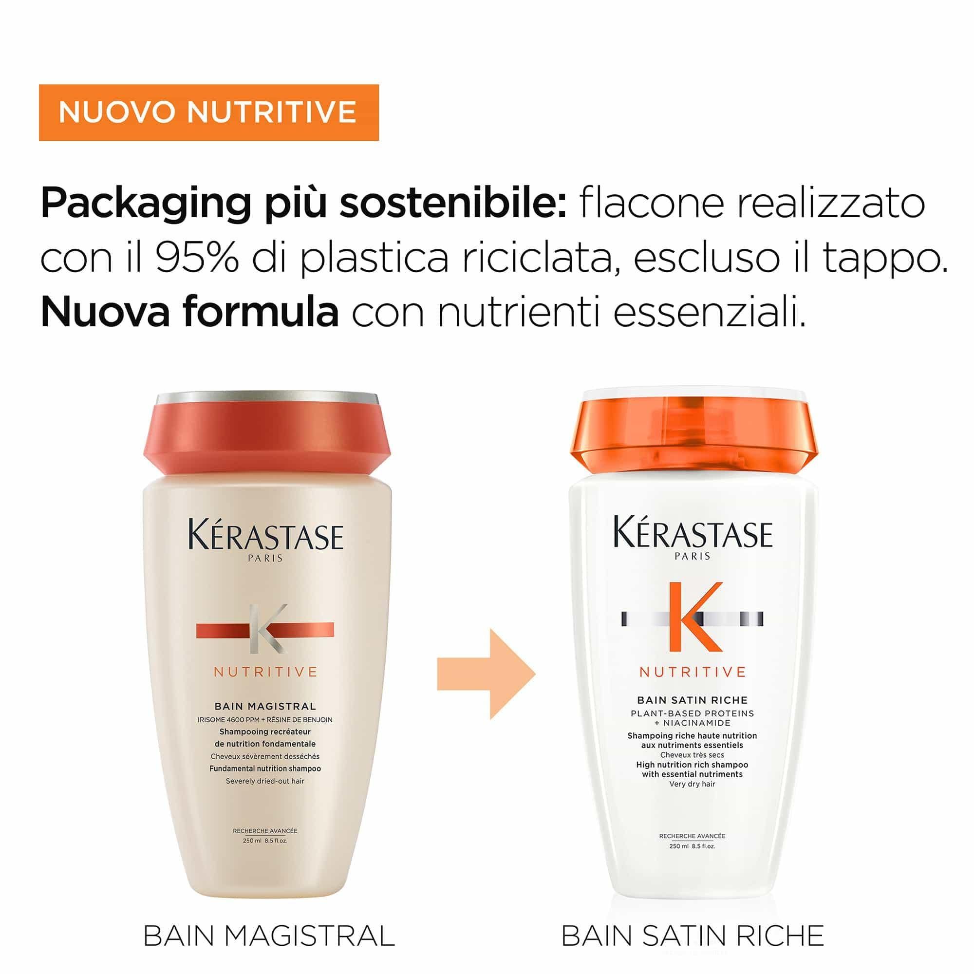 Vergelijking van Kérastase Nutritive Bain Magistral en Bain Satin Riche flessen.