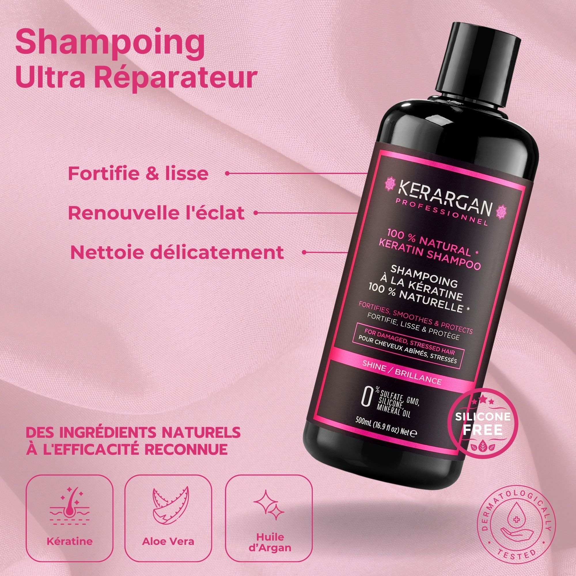 Kerargan - Ensemble Réparateur Shampoing, Après-shampoing, Masque, Sérum Leave-In Kératine