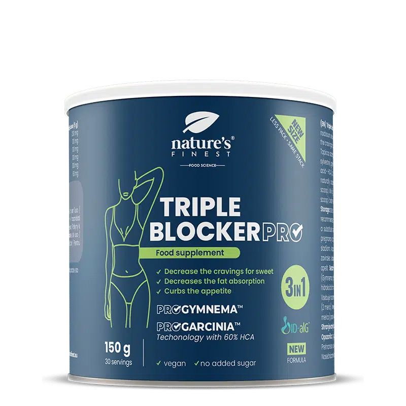 Blik Nature's Finest Triple Blocker PRO, 150g, met vrouwenfiguur.