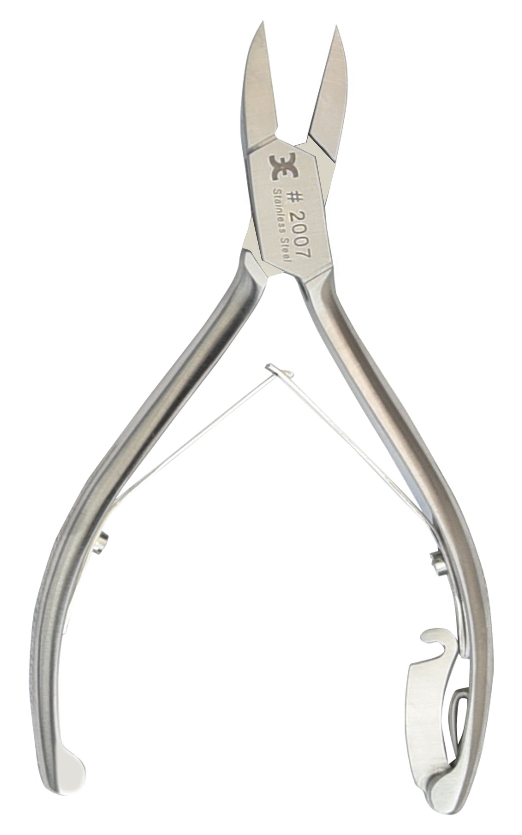 Roestvrijstalen nagelknipper, rechte snede. Met handgrepen en veiligheidssluiting. Opschrift: #2007 Stainless Steel.