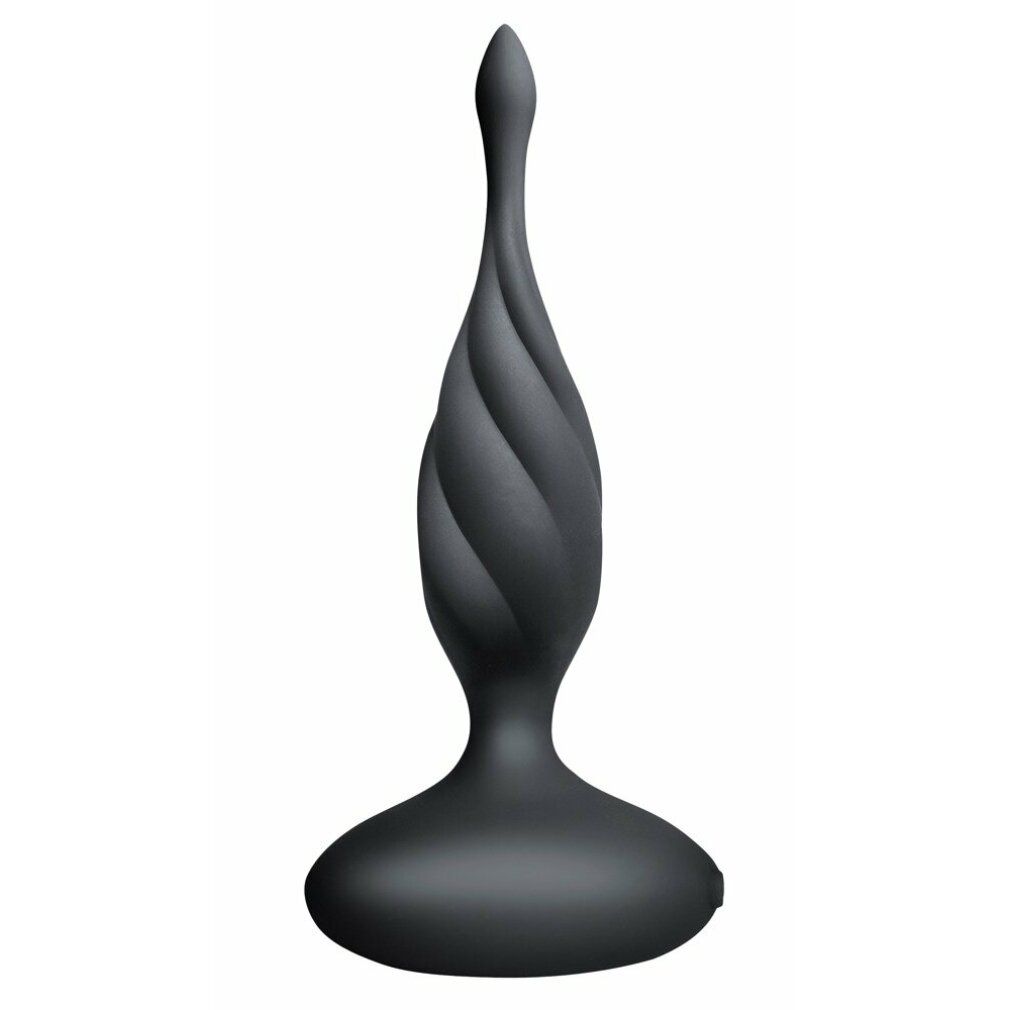 Stimulateur anal noir au design torsadé avec une base large.
