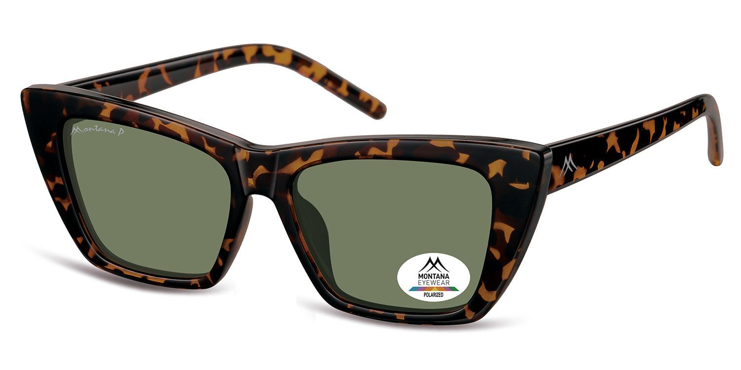 Lunettes de soleil avec monture marron et verres verts. Le logo Montana Eyewear est visible sur la branche.